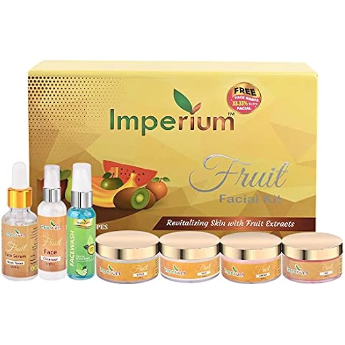IMPERIUM FRUIT FACIAL KIT FOR RADIANCE GLOW & BRIGHTING SKIN 435G 6 EASY STEPS WITH FREE 60ML CUCUMBER FACE WASH (TOTAL 7 PRODUCTS) - Image 1